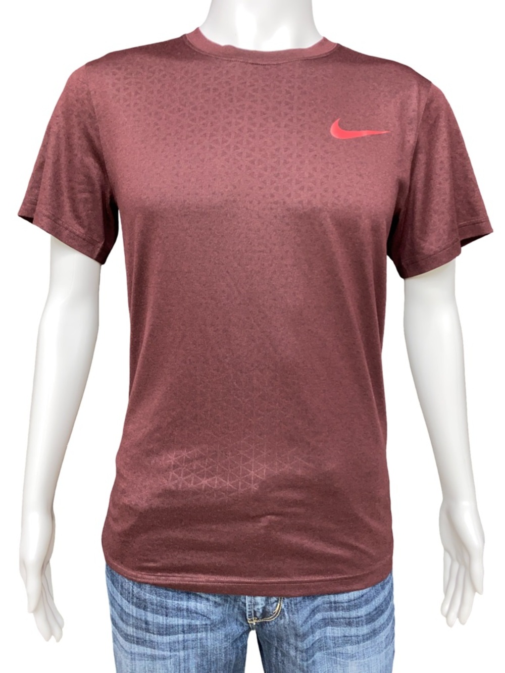 Nike Men’s DRI-Fit Maroon Athletic Short-Sleeve Tee with Coral Swoosh